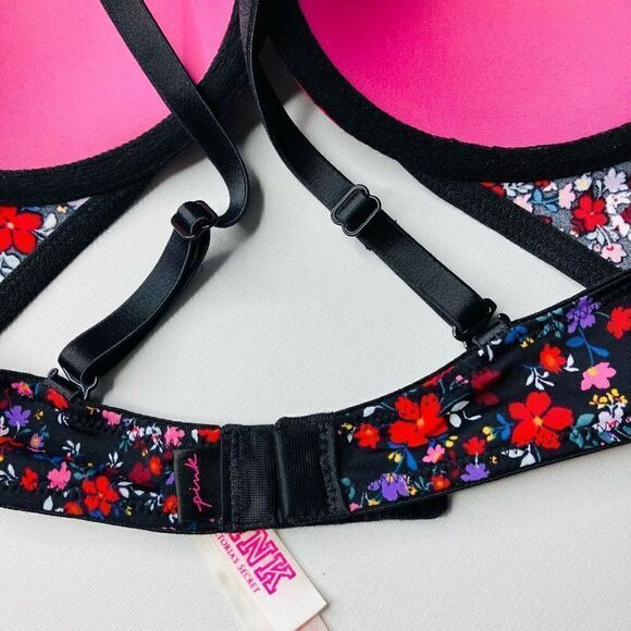 Victoria's Secret Womens PINK Push Up Bra Cross Back Underwire Black Pink 34B - Picture 4 of 5